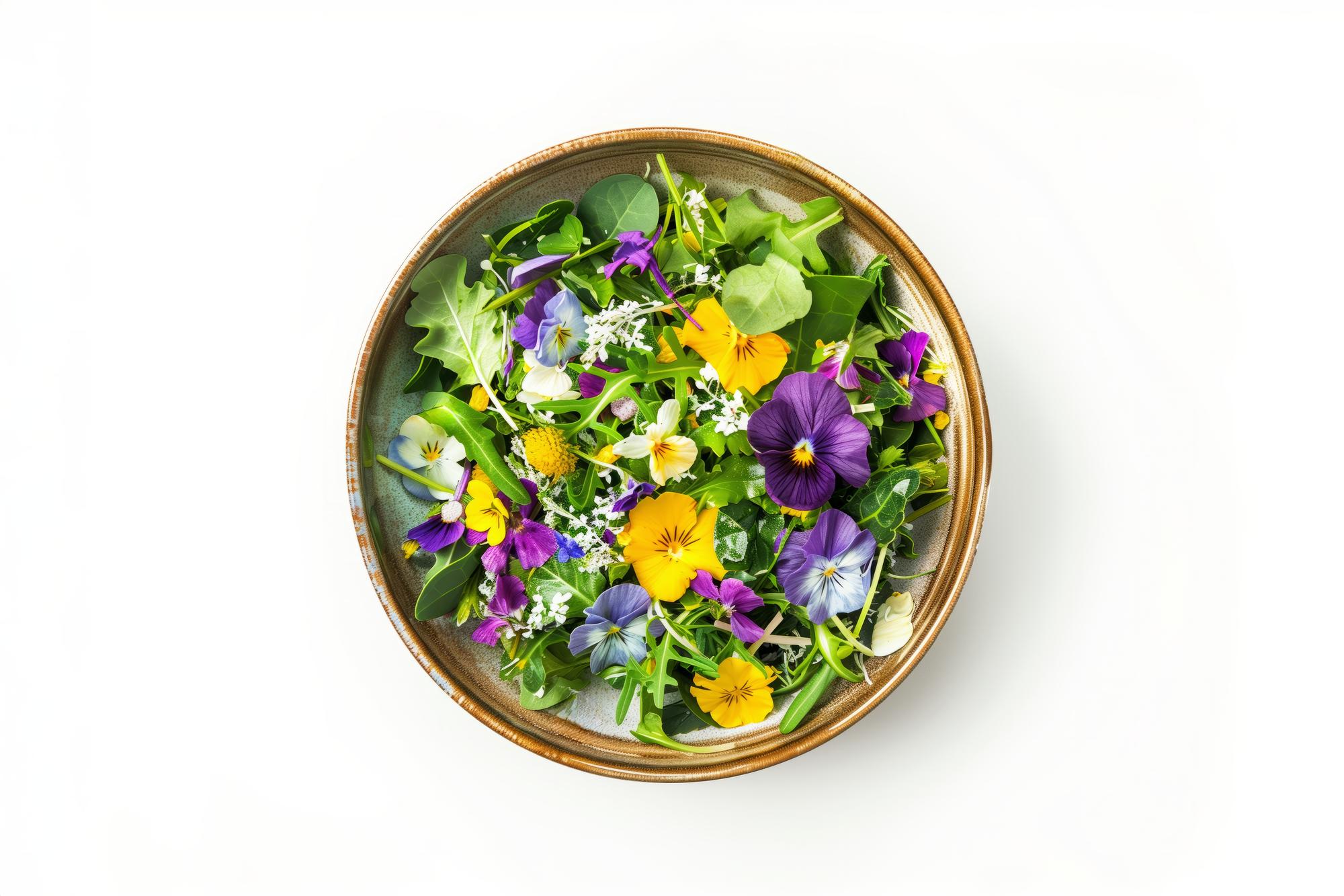salată colorată servită în bol ceramic